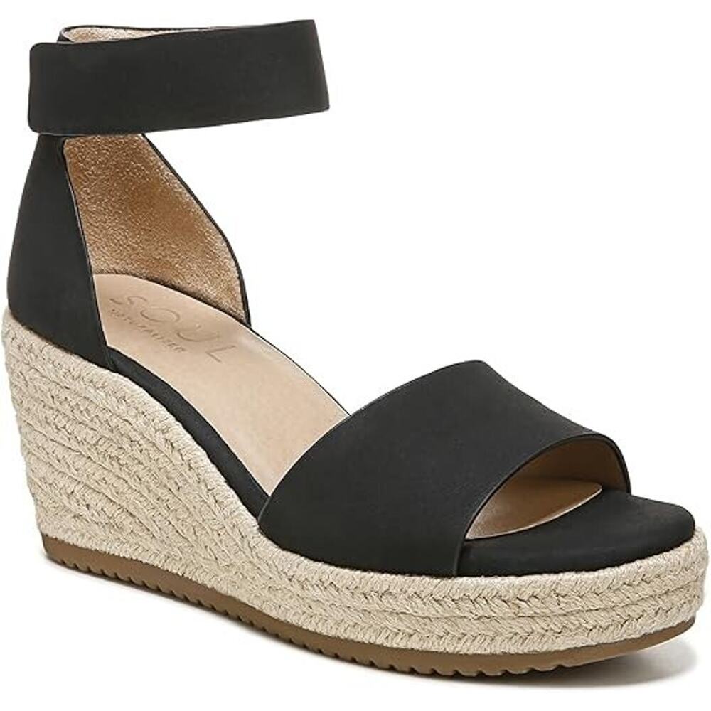 Soul Naturalizer Women's Oakley Ankle Strap Wedge Sandals, Black Size 7.5M